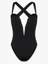 VERSACE BLACK PLUNGING NECKLINE SWIMSUIT,ABD88001A23218514864740