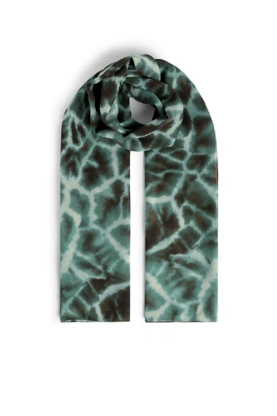 Roberto Cavalli Giraffe Chine Print Silk Scarf In Green