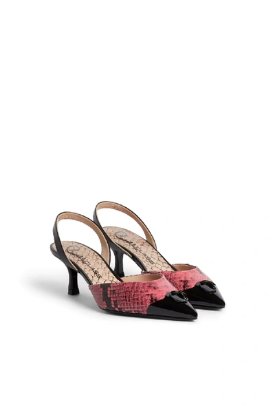 Cavalli Class Snakeskin Effect Slingback Pumps In Black