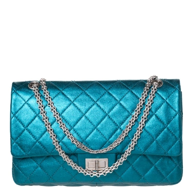 Pre-owned Chanel Metallic Teal Quilted Leather Jumbo Reissue 2.55 Classic 227 Flap Bag In Green