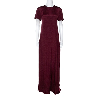 Pre-owned Valentino Burgundy & Pink Silk Paneled Maxi Dress S