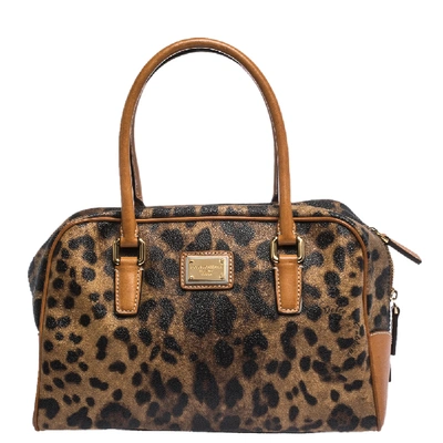 Pre-owned Dolce & Gabbana Brown Leopard Print Coated Canvas And Leather Satchel