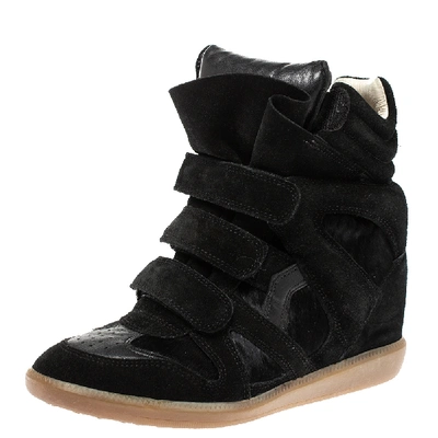 Pre-owned Isabel Marant Black Suede And Leather Bekett Wedge Sneakers Size 38