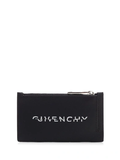 Givenchy Leather Split Logo Card Holder W/zip In Black