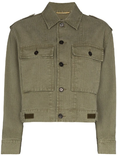 Saint Laurent Cropped Military Jacket In Green