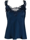 Gold Hawk Lace Panel Silk Blouse In Blue