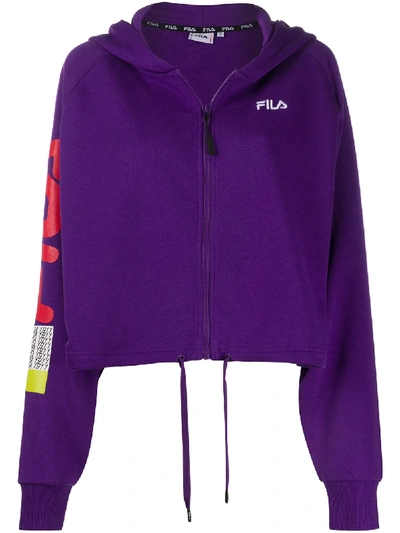 Fila Drawstring-waist Hooded Logo Sweatshirt In Purple