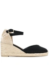 Castaã±er High Heel Wedge Sandals With Ankle Strap In Black