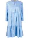 Steffen Schraut Gathered-seam Tiered Poplin Dress In Blue