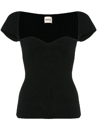 Khaite Ista Ribbed Sweetheart Neck Top In Black