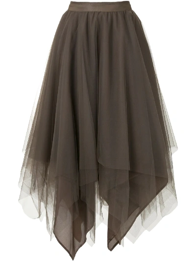 Marc Le Bihan Handkerchief-hem Tiered Tulle Skirt In Green