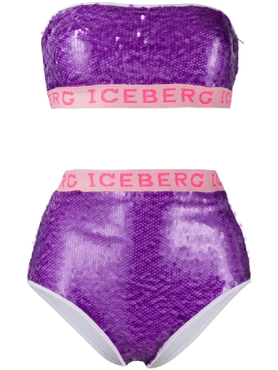 Iceberg Logo Trim Sequinned Bikini In Purple