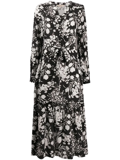 Gold Hawk Floral Print Belted Dress In Dove Shadow Print