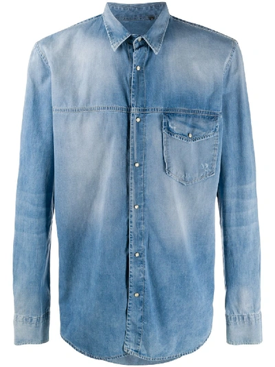 Frankie Morello Faded Effect Denim Shirt In Blue