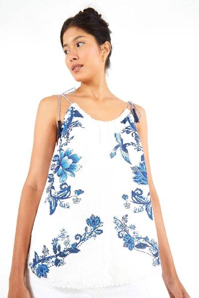 Farm Rio Arara Floral Tank Top In Off White