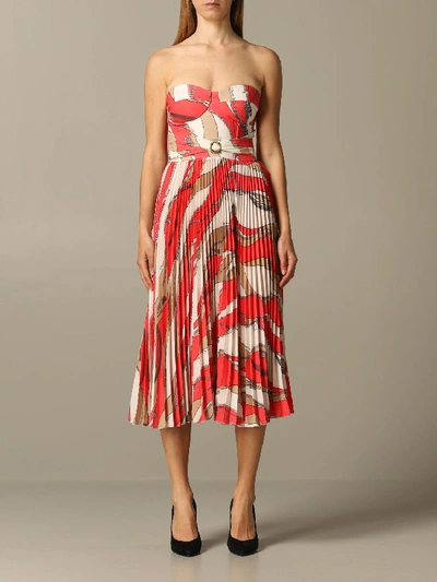 Elisabetta Franchi Celyn B. Elisabetta Franchi Dress Elisabetta Franchi Dress With Chain Print And Pleated Skirt In Coral