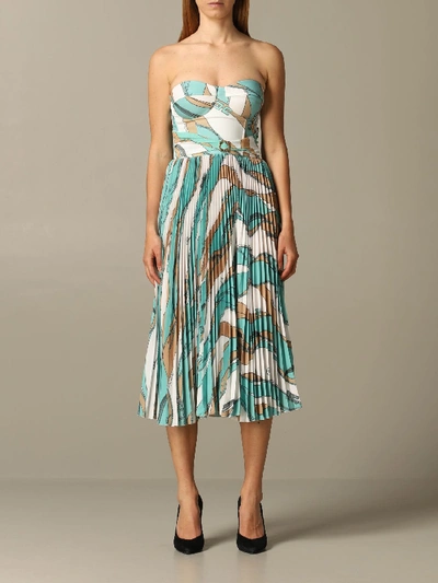 Elisabetta Franchi Celyn B. Elisabetta Franchi Dress Elisabetta Franchi Dress With Chain Print And Pleated Skirt In Water