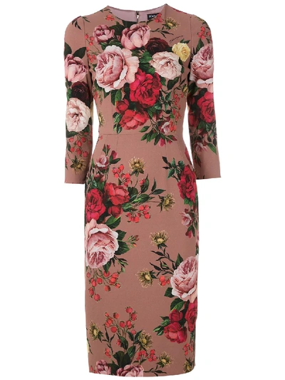 Dolce & Gabbana Floral Print Midi Dress In Pink
