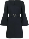 Valentino V Pavé Belted Dress In Blue