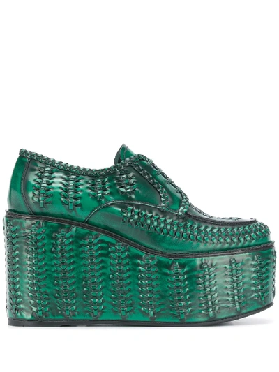 Prada Braided Platform Brogues In Grün