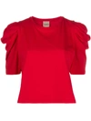 Nude Mutton-sleeved Crew Neck T-shirt In Red