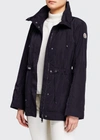 Moncler Ocre Drawstring Waist Short Jacket In Navy