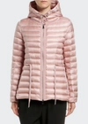 Moncler Raie Tie Waist Hooded Lightweight Down Jacket In Pink