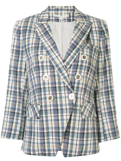 Veronica Beard Double Breasted Checked Blazer In Blue