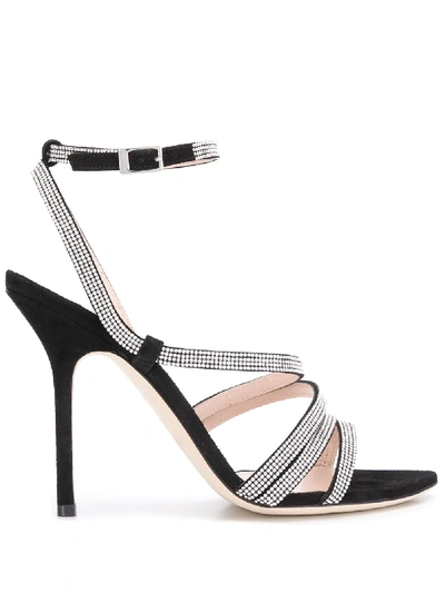 Pollini Crystal Embellished Strap Sandals In Black