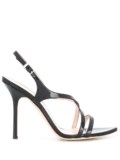 Pollini Patent Strap Sandals In Black