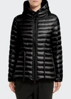 Moncler Raie Tie Waist Hooded Lightweight Down Jacket In Black