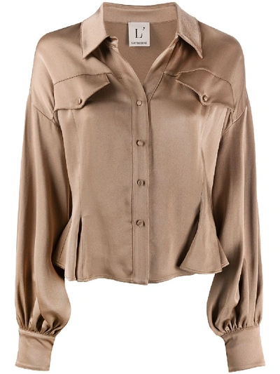 L'autre Chose Satin Cinched-waist Shirt In Neutrals