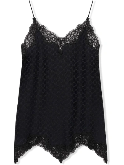 Gucci Gg Silk And Lace Underwear Dress In Black