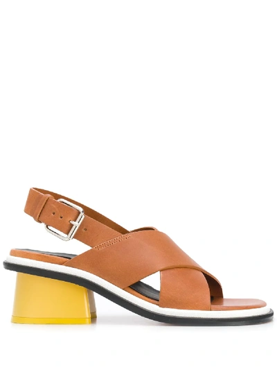 Plan C Crossover-strap Sandals In Brown