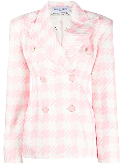 Rowen Rose Fitted Houndstooth Print Jacket In Pink