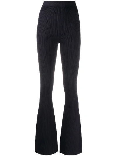 Rokh Ribbed Bootcut Trousers In Blue