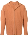 Issey Miyake Pleated Hooded Jacket In Orange