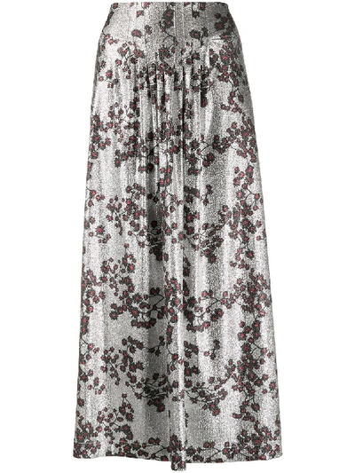 Rabanne Sakura-print Lurex Midi Skirt In Silver