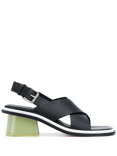 Plan C Low Block Heel Sandals In Black