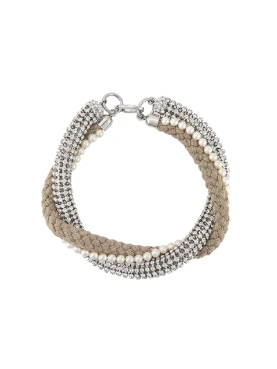Miu Miu Woven Embellished Necklace In Nude