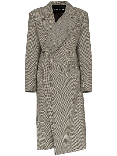 Y/project Check-pattern Wrap-around Coat In Black
