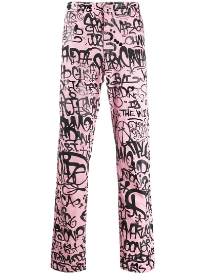 Comme Des Garçons Shirt Graffiti-print Straight Trousers In Pink