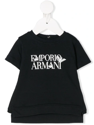 Emporio Armani Babies' Logo Print Step-hem T-shirt In Blue