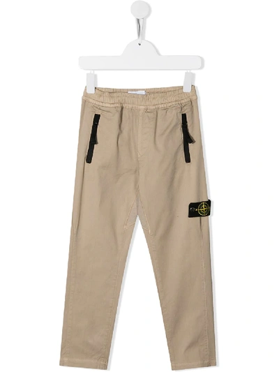 Stone Island Kids' Logo-patch Zipped-pocket Trousers In Neutrals