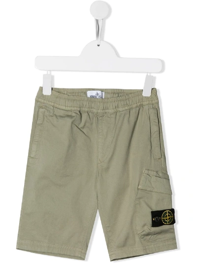 Stone Island Kids' Logo-patch Cargo Shorts In Green