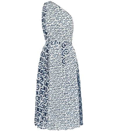 Oscar De La Renta Printed Georgette One-shoulder Midi Dress In Blue