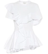 Alexander Mcqueen Ruffled Cotton-jersey And Poplin T-shirt In White