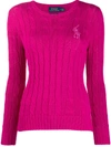 Polo Ralph Lauren Cable Knit Beaded Logo Detail Jumper In Pink