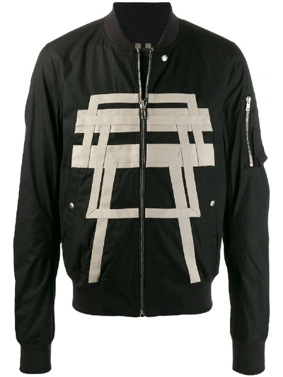 Rick Owens Drkshdw Stripe Embroidered Bomber Jacket In Black
