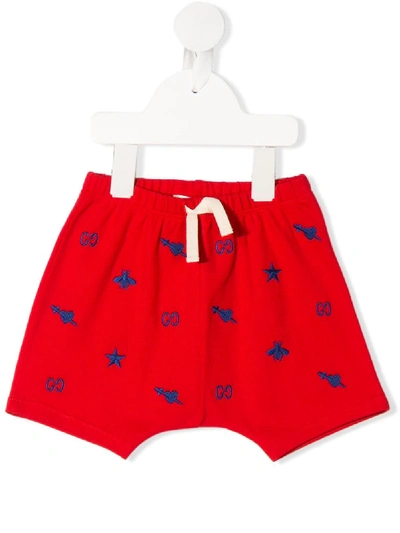 Gucci Babies' Embroidered Stretch-cotton Shorts In Red